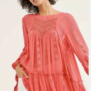 NEW Free People  Pink Kiss Kiss Tunic Top Dress Shirt Small Sweetest Dream